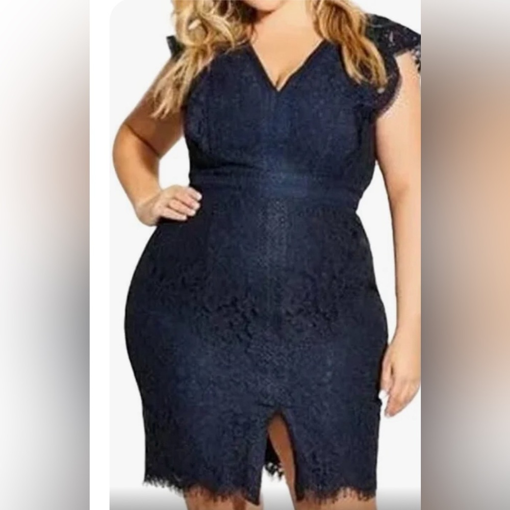 City Chic Sweet Julia Sleeveless Lace Dress in Navy